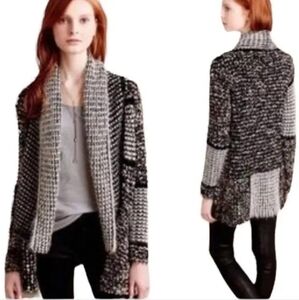 Dor Dor Couture Eyelash Knit Open Front Pocket Cardigan Patchwork Sweater Medium